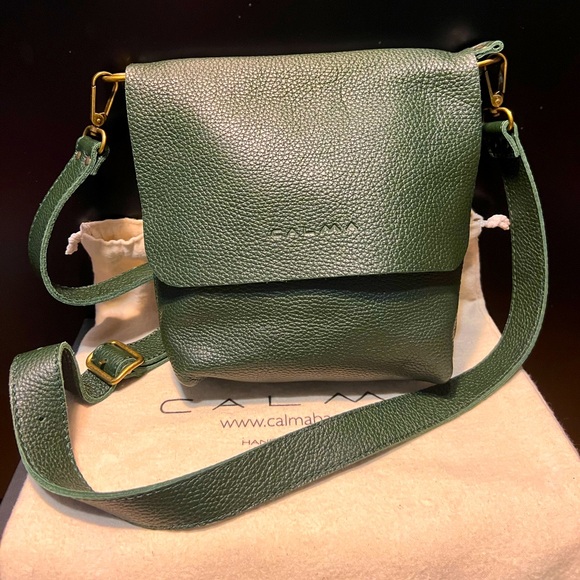 New Calma Forrest Green Pebbled Leather Purse Handmade in Spain NWOT - Picture 1 of 13